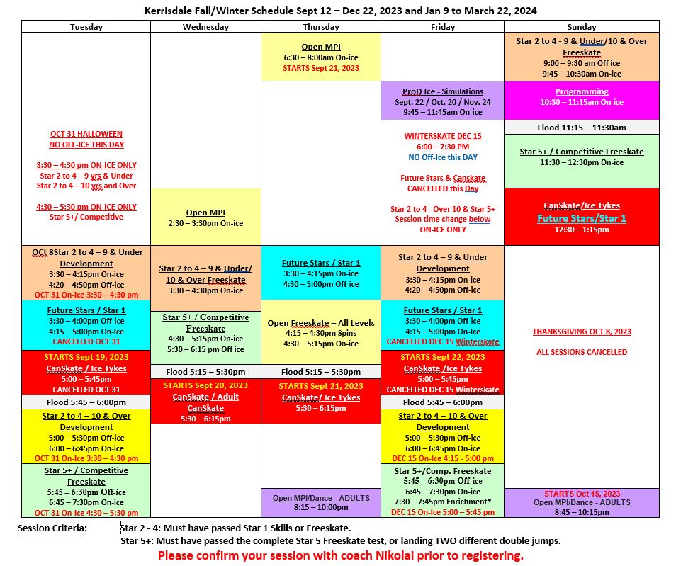 Skating Schedule :: Kerrisdale Figure Skating Club powered by Uplifter