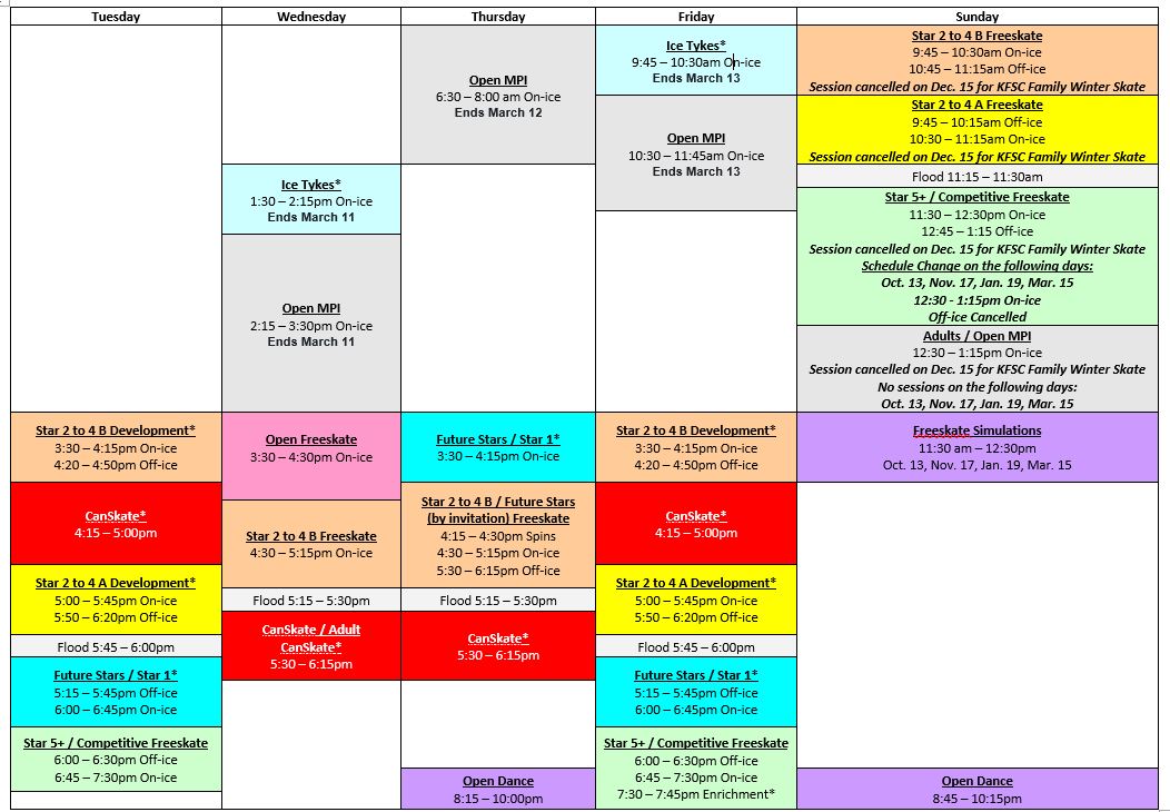 Skating Schedules :: Kerrisdale Figure Skating Club Powered By Uplifter