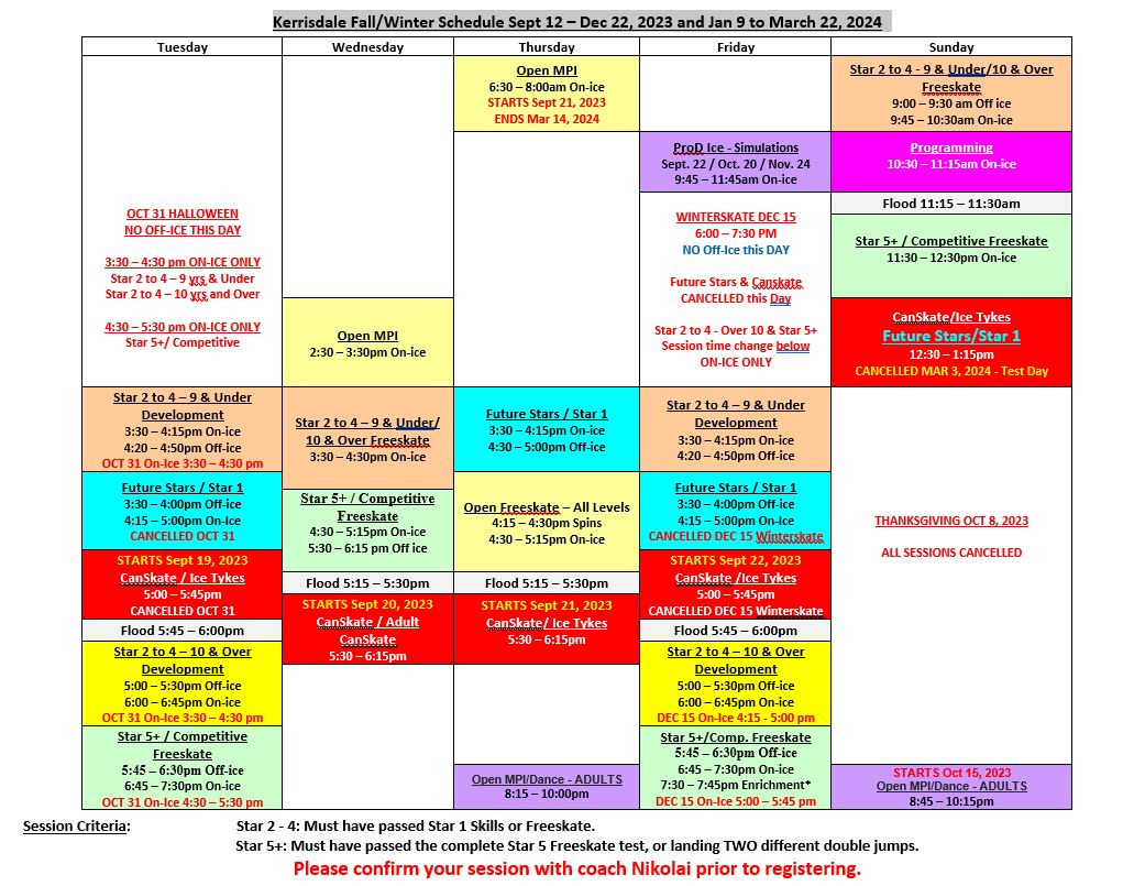 Skating Schedule :: Kerrisdale Figure Skating Club powered by Uplifter